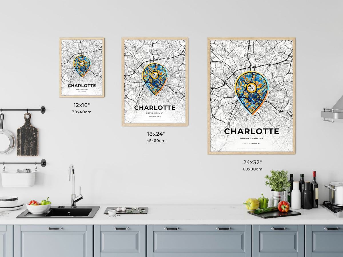 Charlotte North Carolina art map size chart