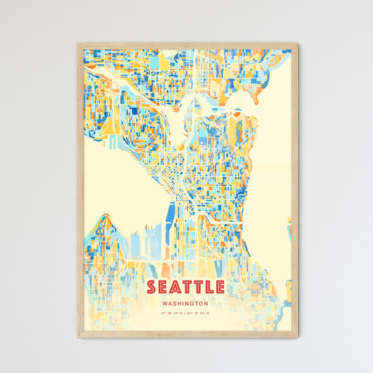 Colorful Seattle Washington Fine Art Map Blue Orange