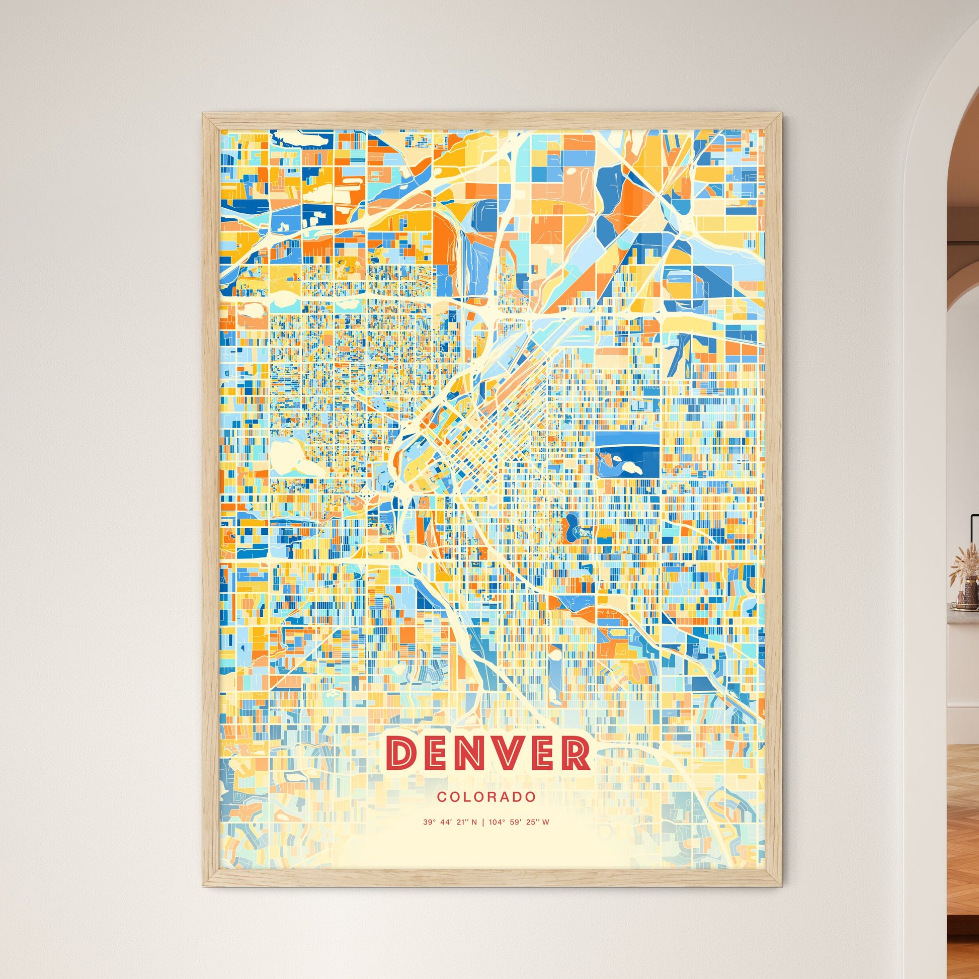 Colorful Denver Colorado Fine Art Map Blue Orange