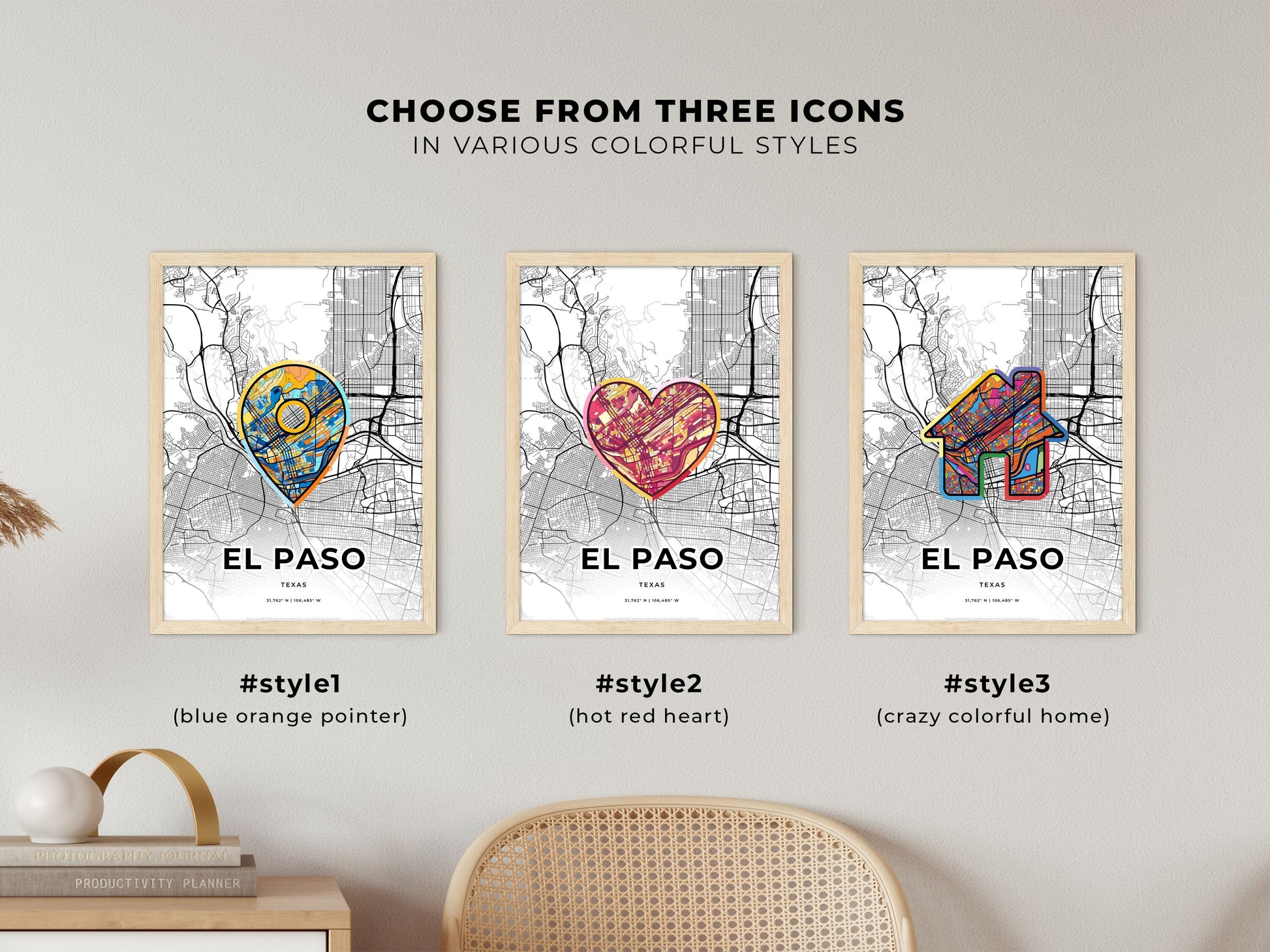 El Paso Texas maps with colorful icons