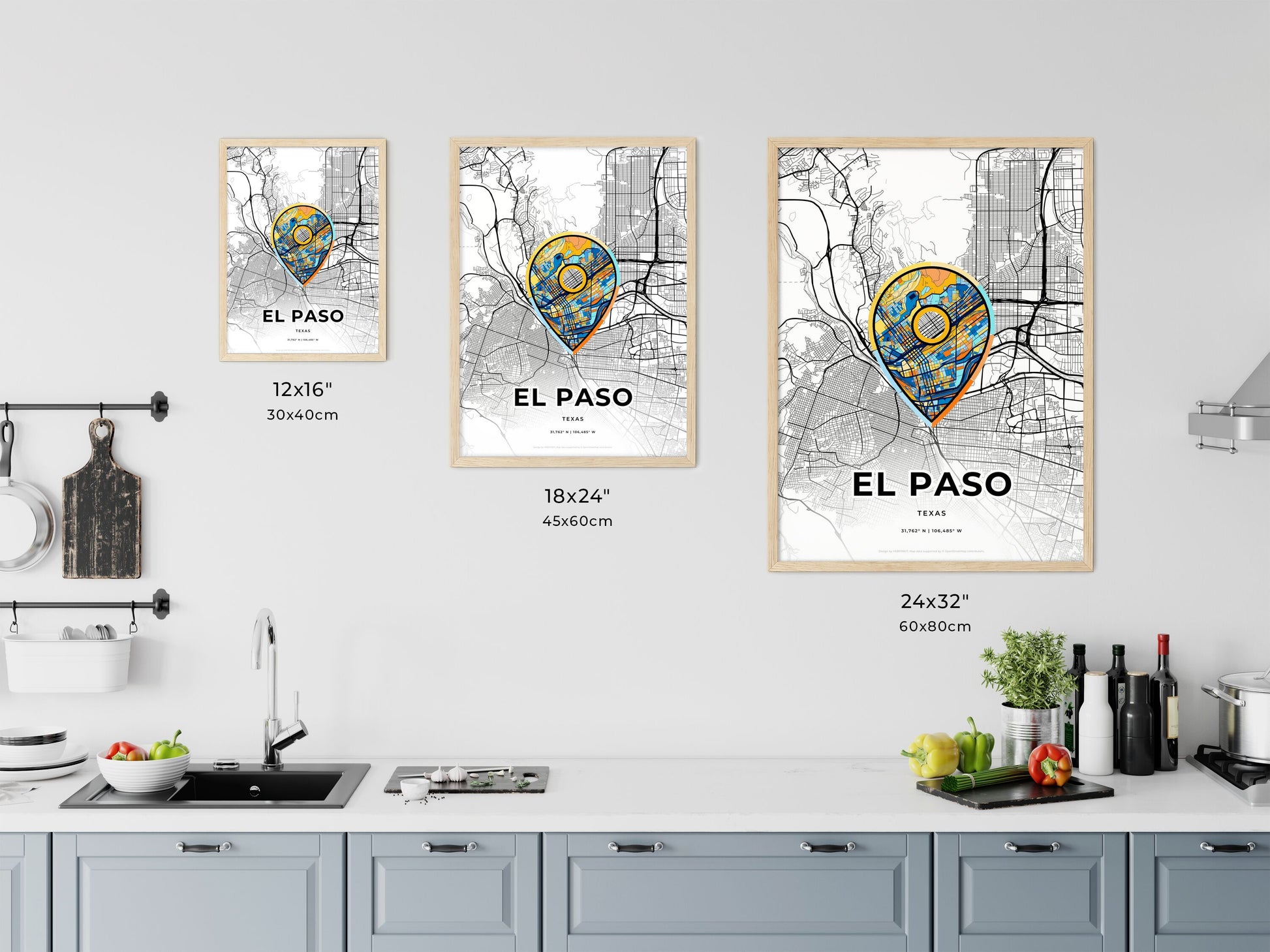 El Paso Texas art map size chart