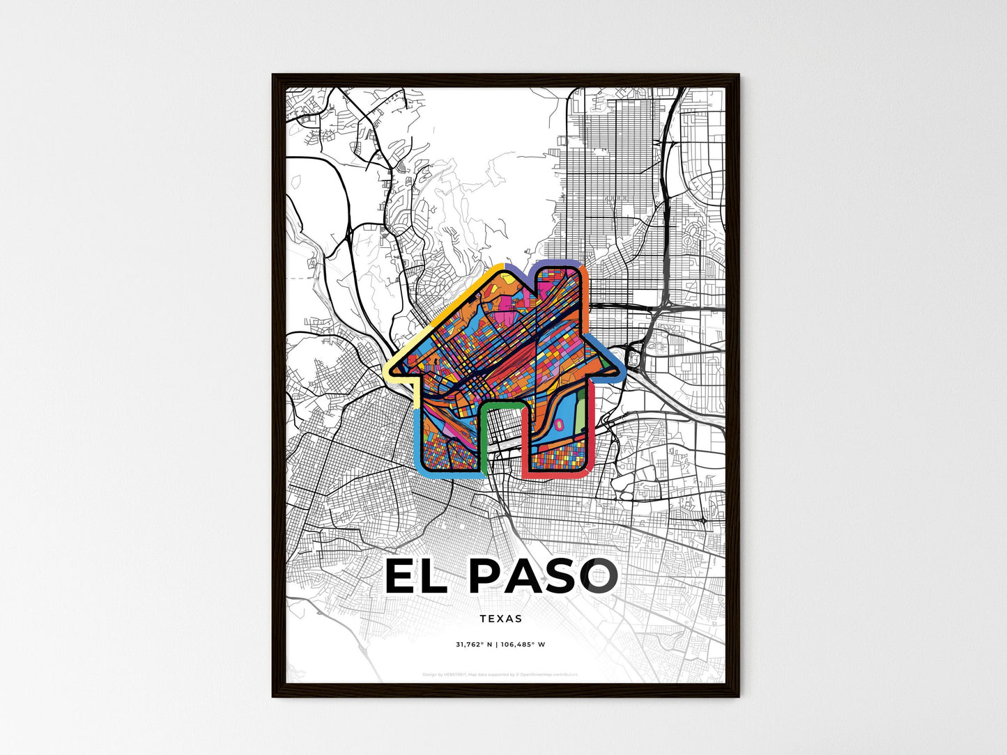 El Paso Texas wedding art map with home icon