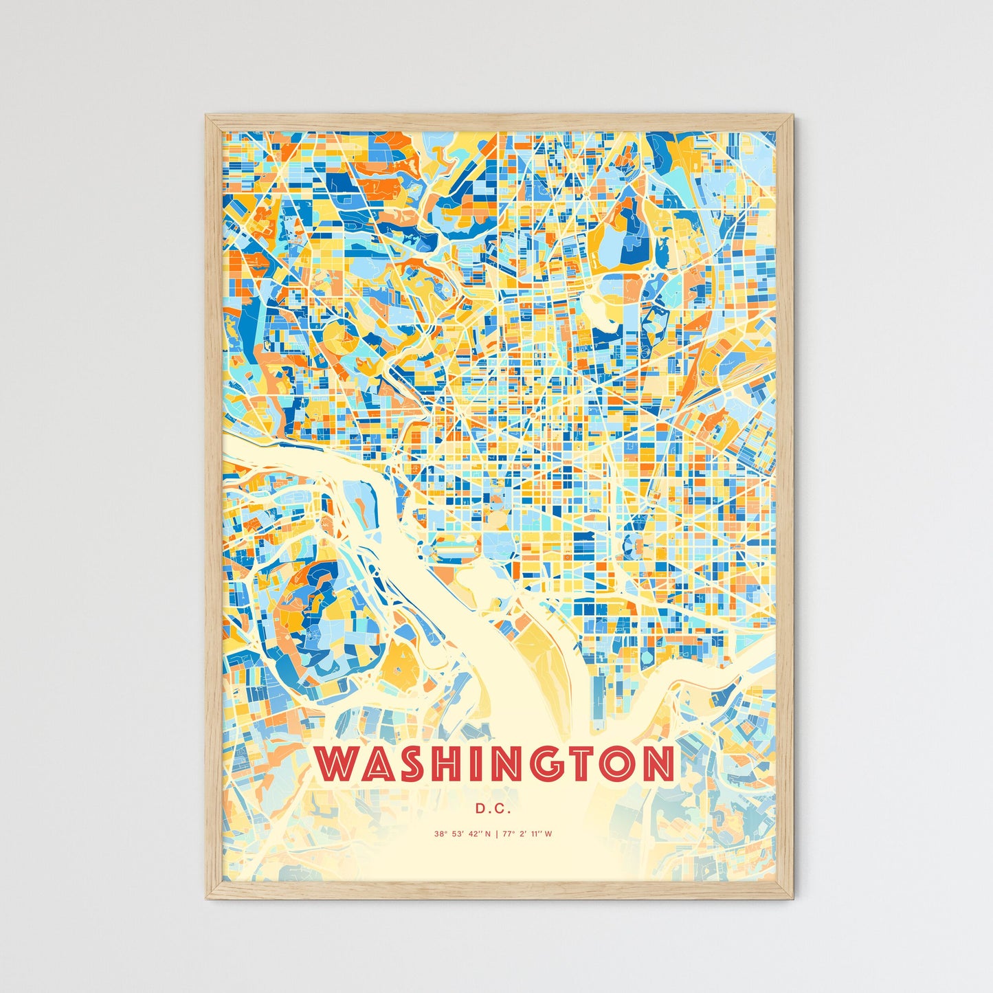 Colorful Washington D.C. Fine Art Map Blue Orange
