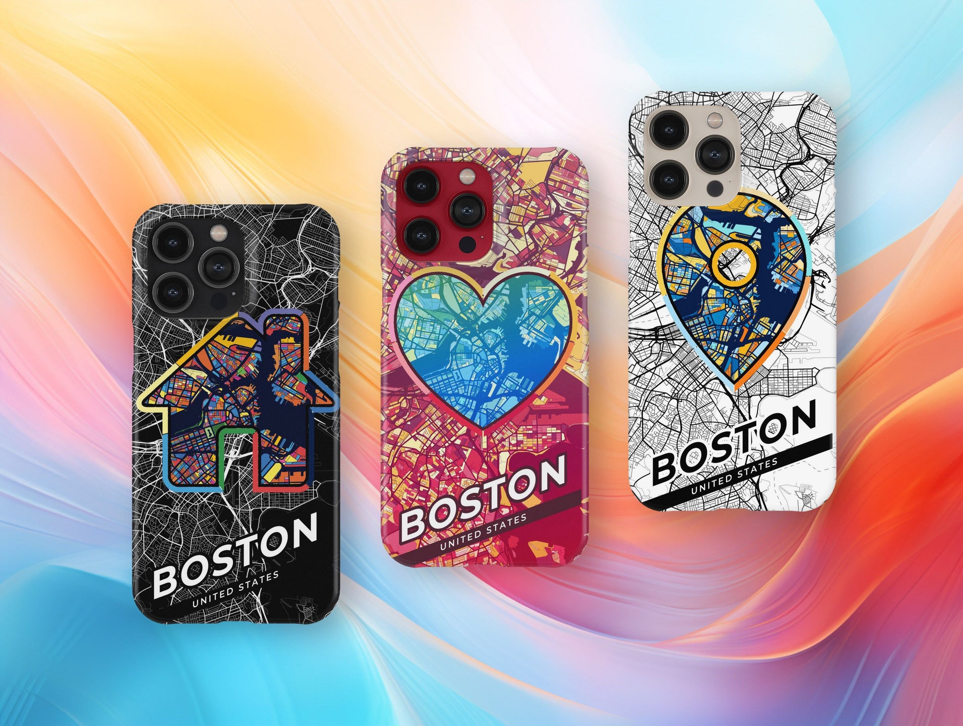 Boston Massachusetts slim phone case with colorful icon. Birthday, wedding or housewarming gift. Couple match cases.