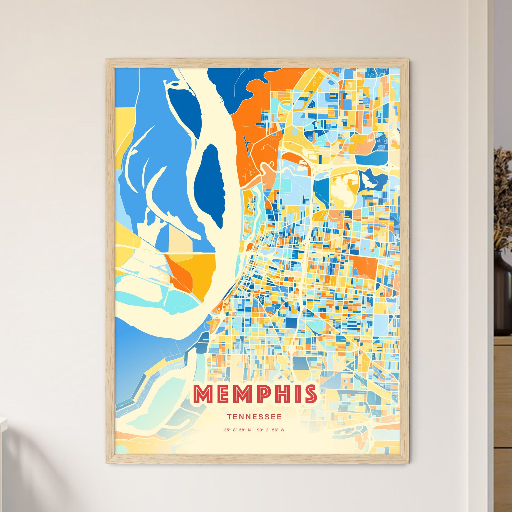 Colorful Memphis Tennessee Fine Art Map Blue Orange