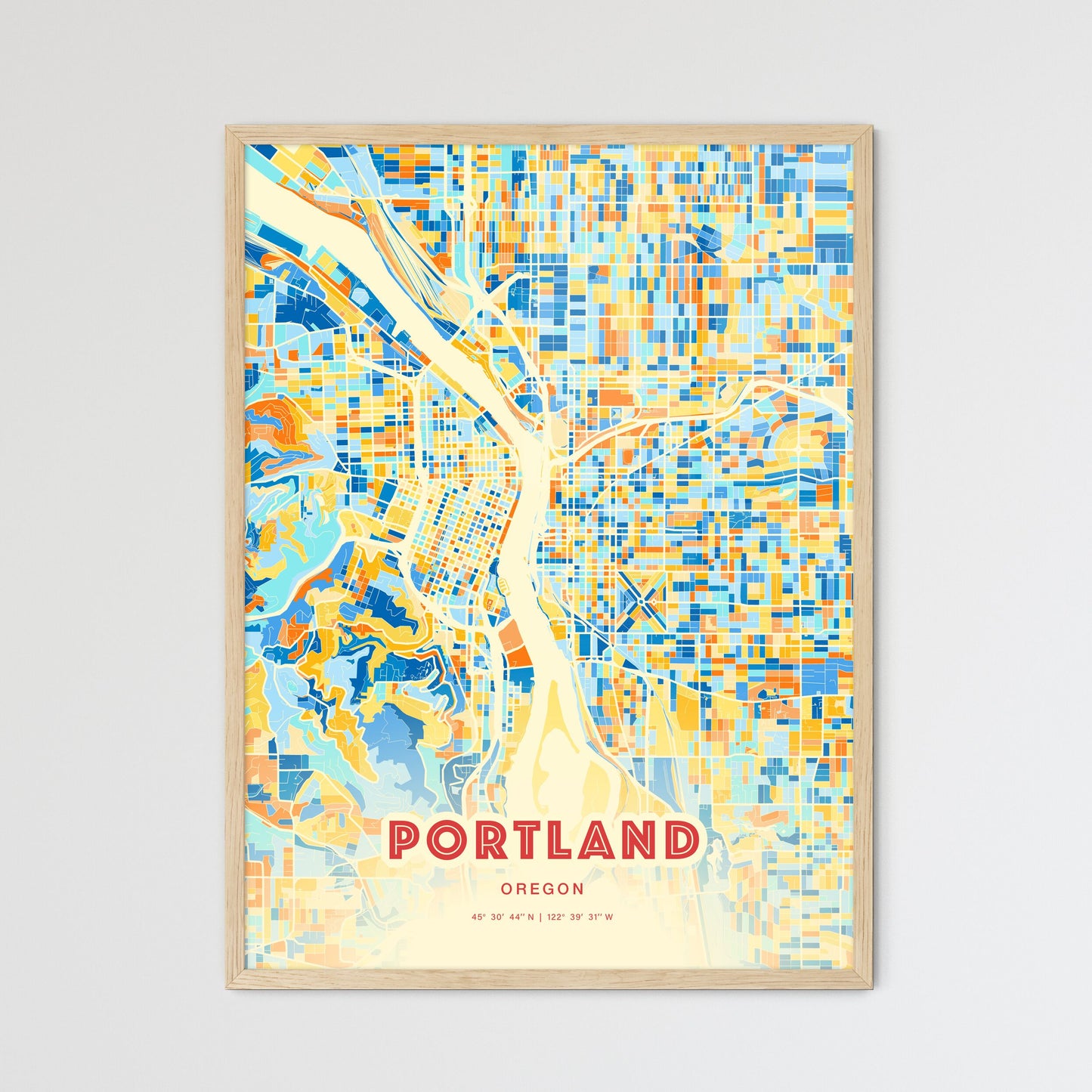 Colorful Portland Oregon Fine Art Map Blue Orange