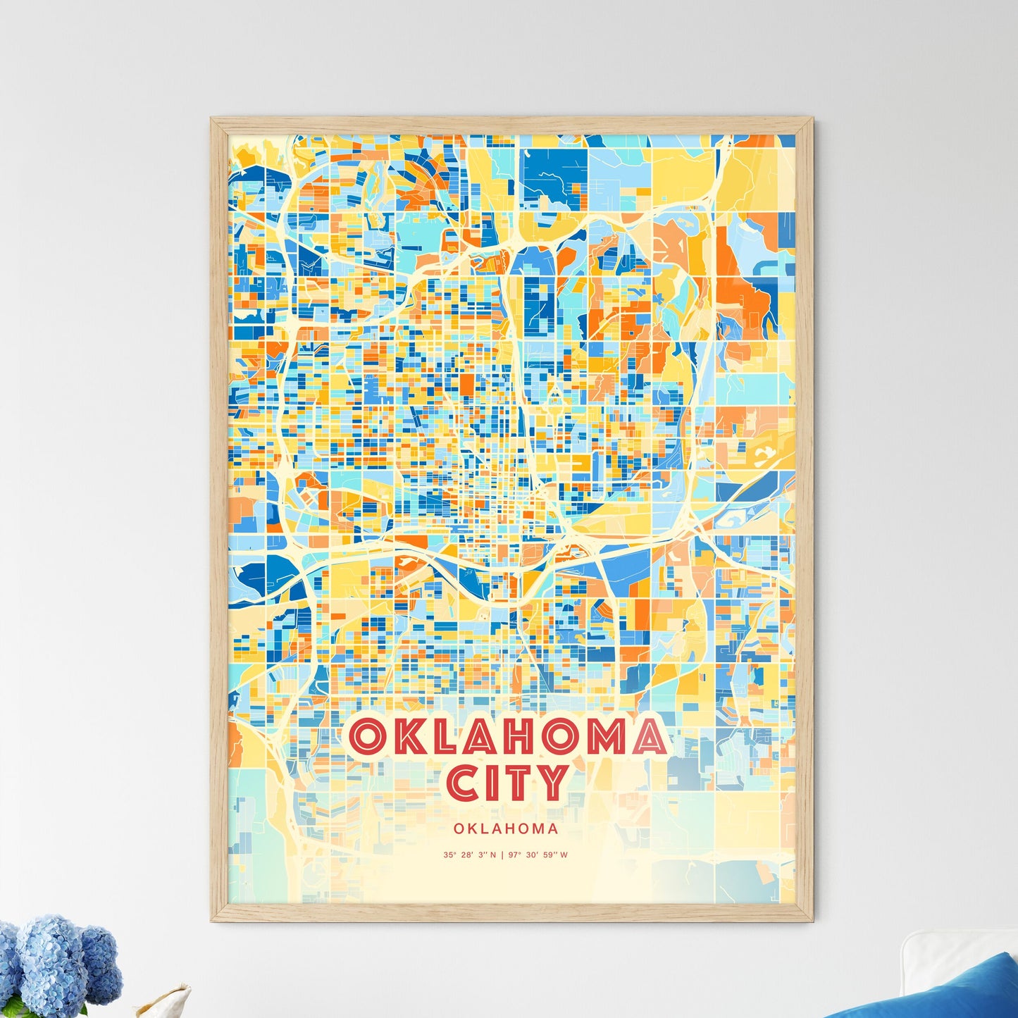 Colorful Oklahoma City Oklahoma Fine Art Map Blue Orange