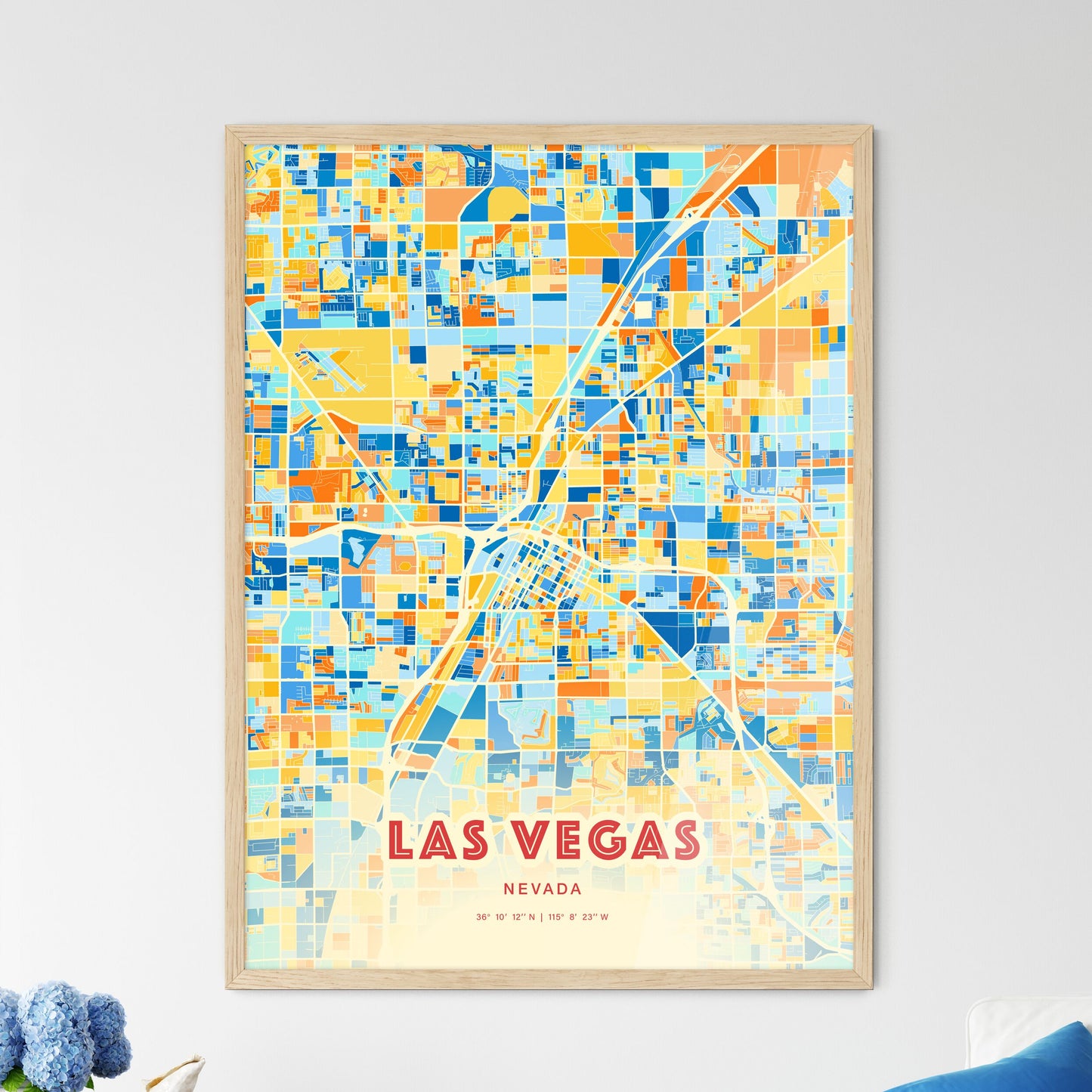 Colorful Las Vegas Nevada Fine Art Map Blue Orange