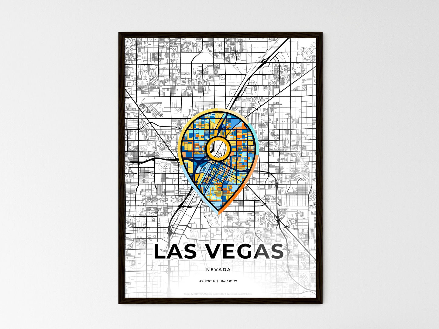 Las Vegas Nevada wedding art map with pointer icon