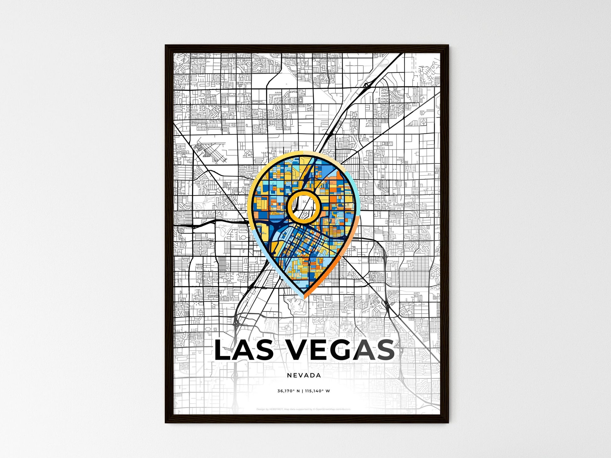 Las Vegas Nevada wedding art map with pointer icon
