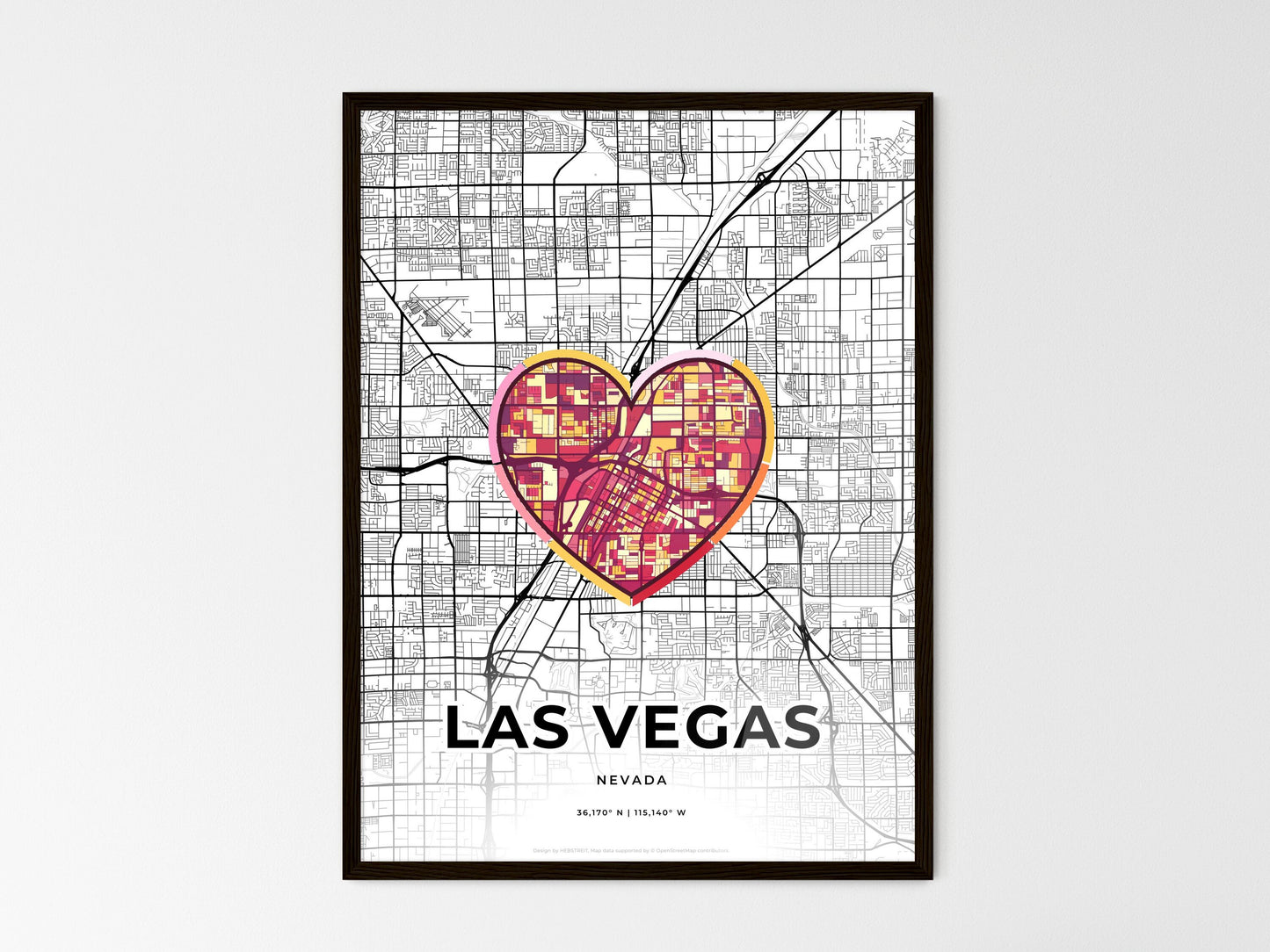 Las Vegas Nevada wedding art map with heart icon