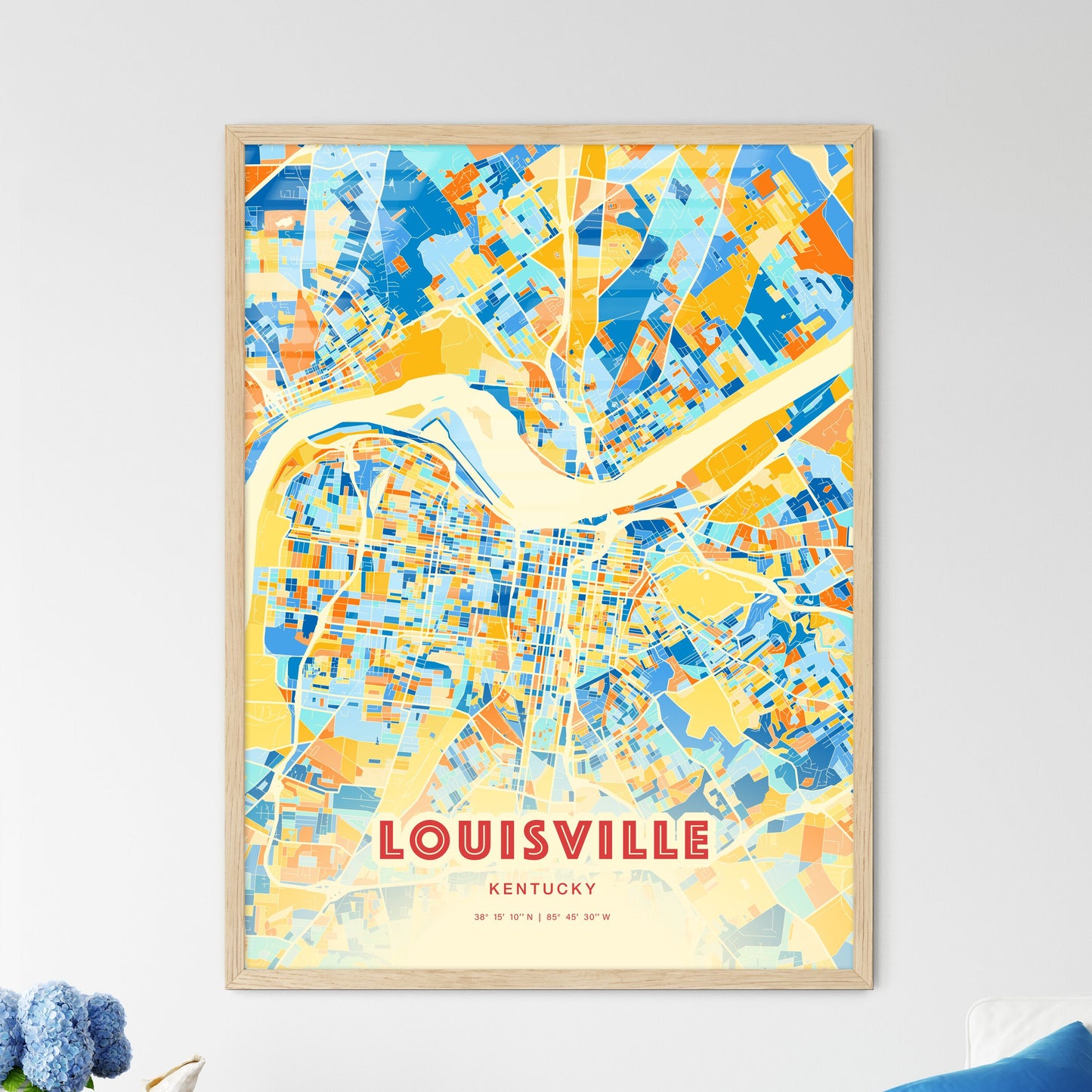 Colorful Louisville Kentucky Fine Art Map Blue Orange