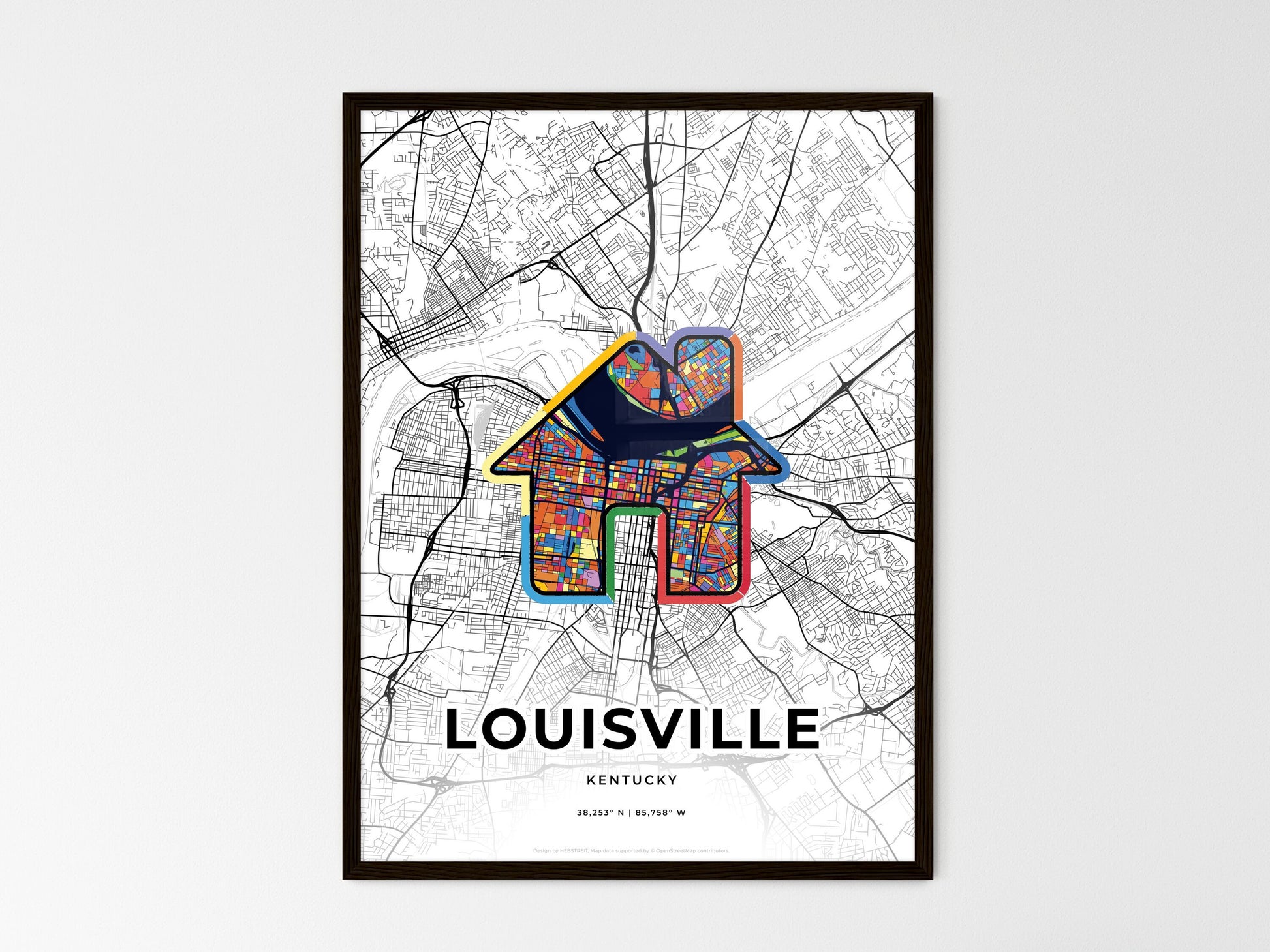 Louisville Kentucky wedding art map with home icon