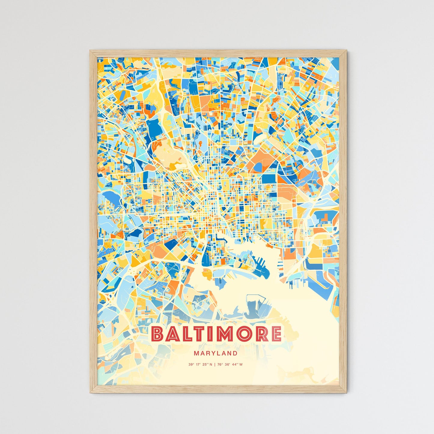 Colorful Baltimore Maryland Fine Art Map Blue Orange