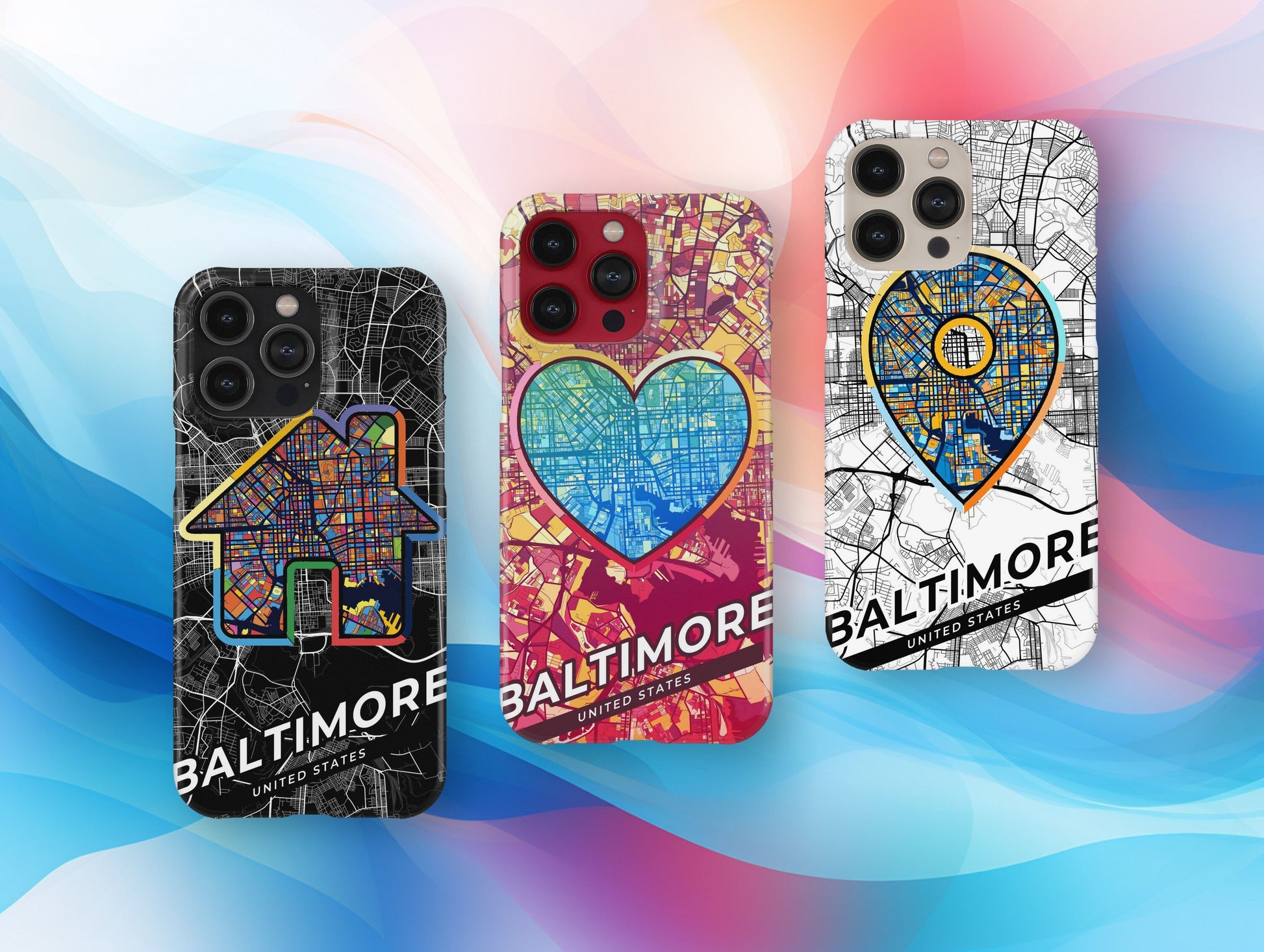 Baltimore Maryland slim phone case with colorful icon. Birthday, wedding or housewarming gift. Couple match cases.