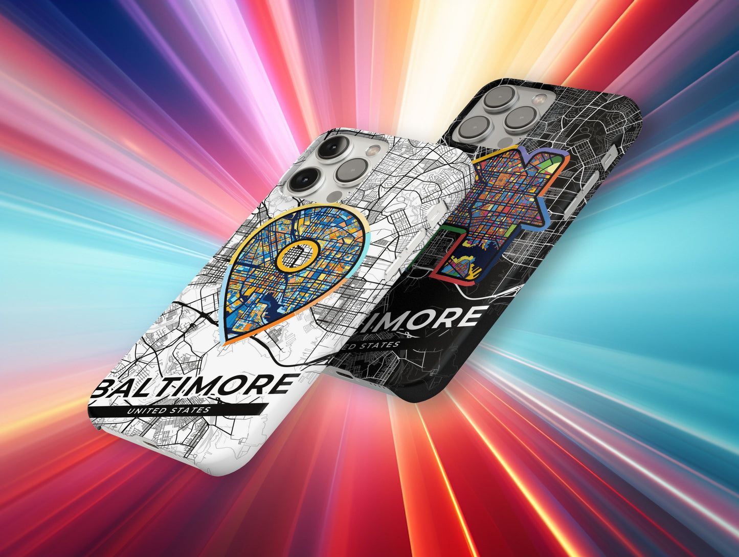 Baltimore Maryland slim phone case with colorful icon. Birthday, wedding or housewarming gift. Couple match cases.
