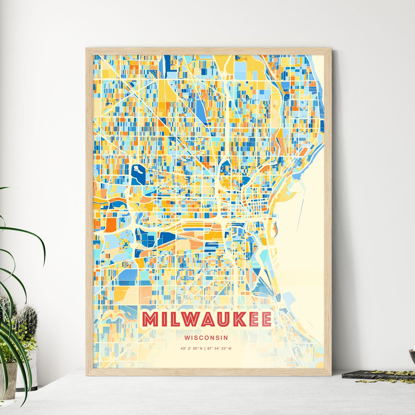 Colorful Milwaukee Wisconsin Fine Art Map Blue Orange