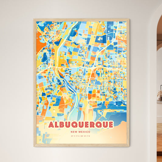 Colorful Albuquerque New Mexico Fine Art Map Blue Orange