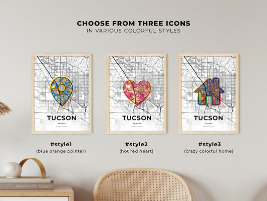 Tucson Arizona maps with colorful icons