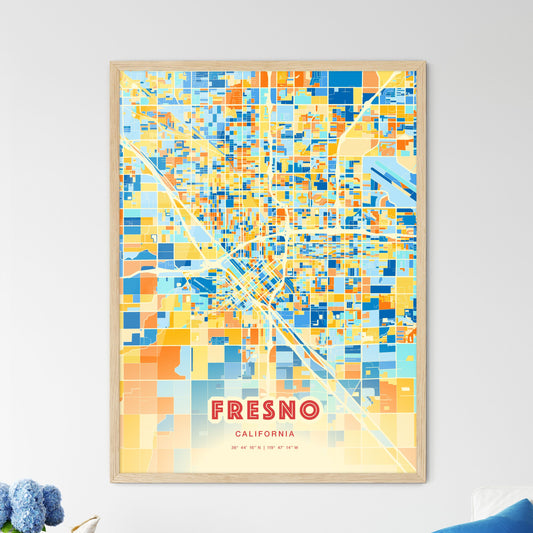 Colorful Fresno California Fine Art Map Blue Orange