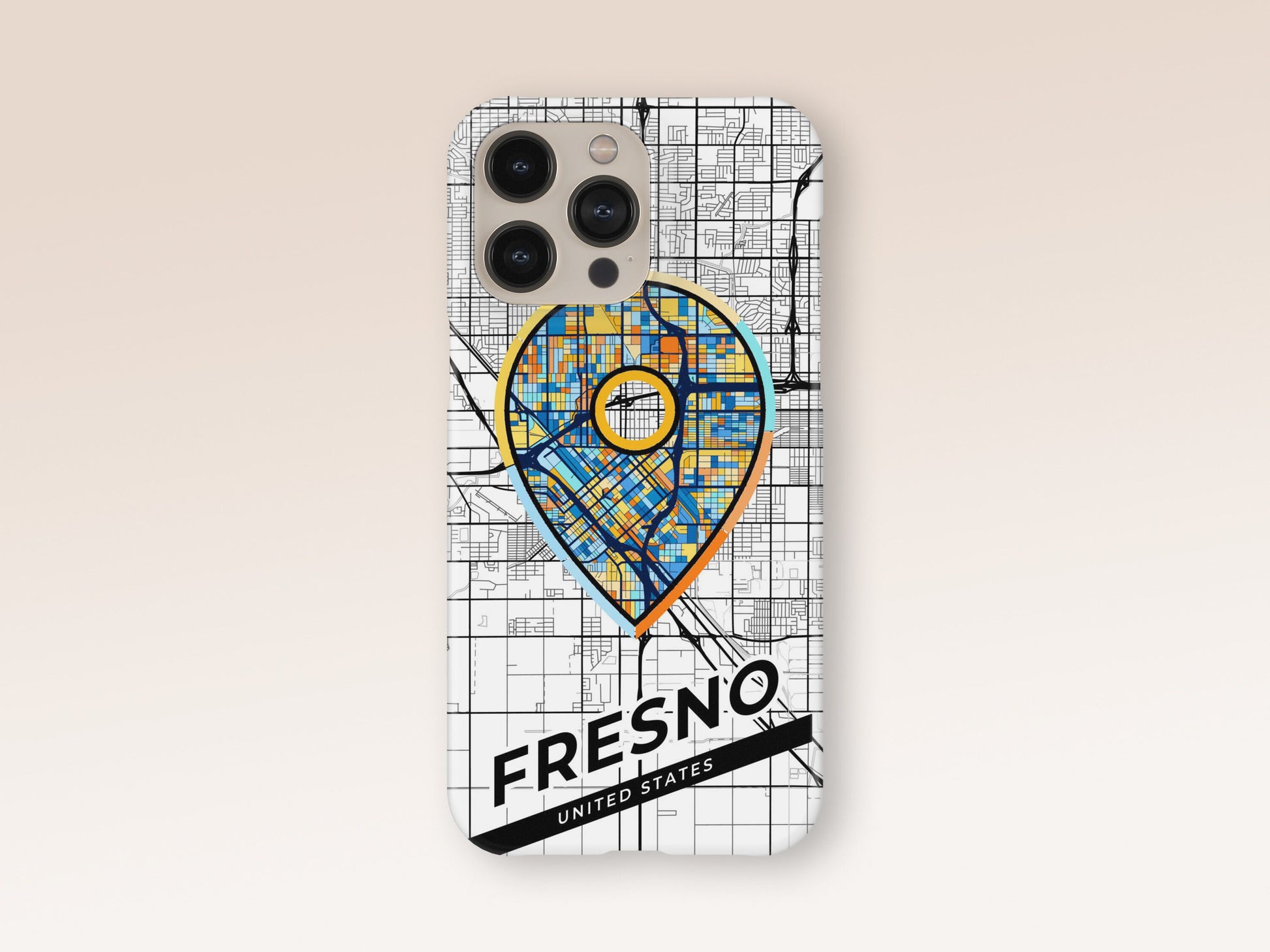 Fresno California slim phone case with colorful icon. Birthday, wedding or housewarming gift. Couple match cases. 1