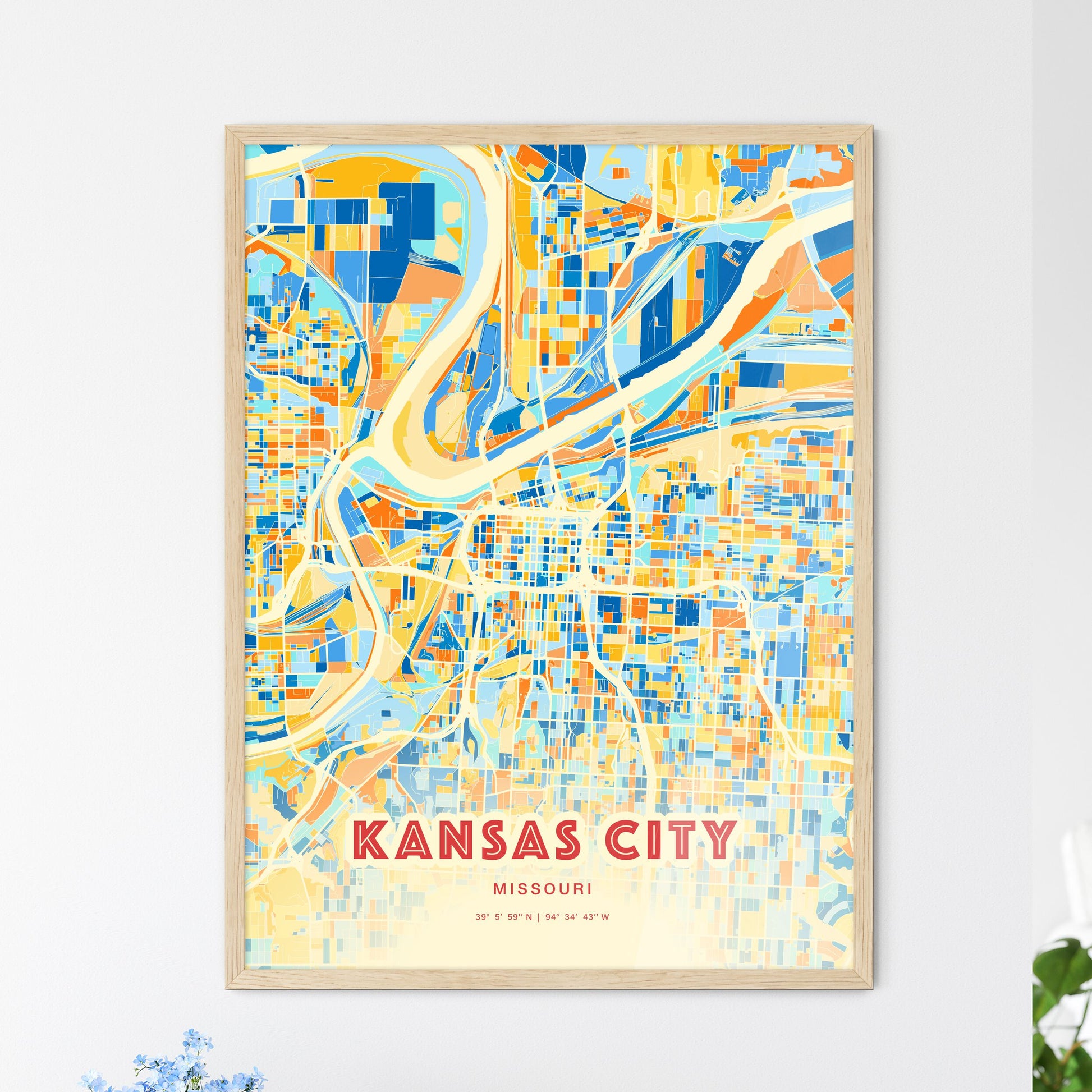 Colorful Kansas City Missouri Fine Art Map Blue Orange