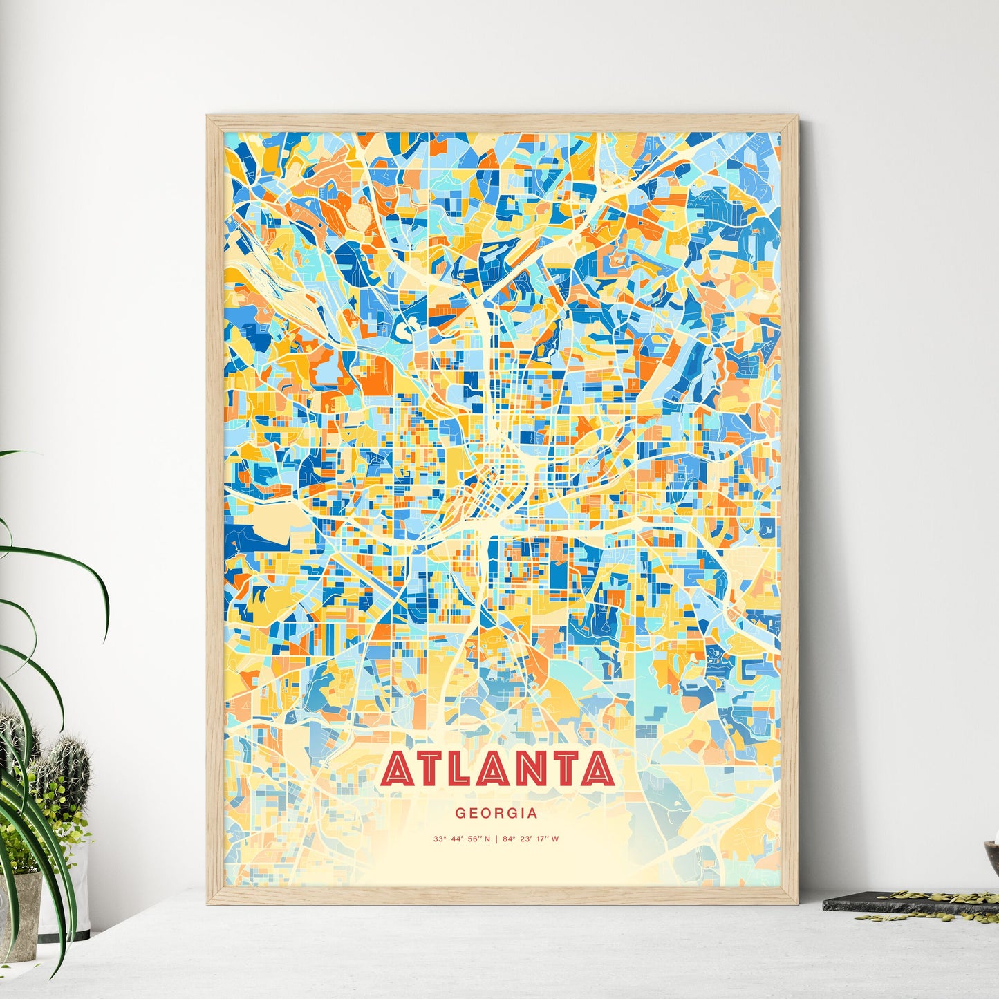 Colorful Atlanta Georgia Fine Art Map Blue Orange