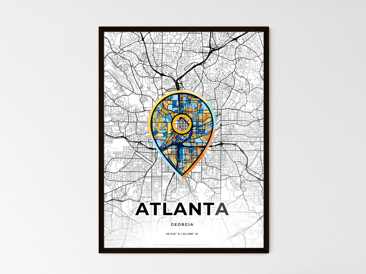 Atlanta Georgia wedding art map with pointer icon