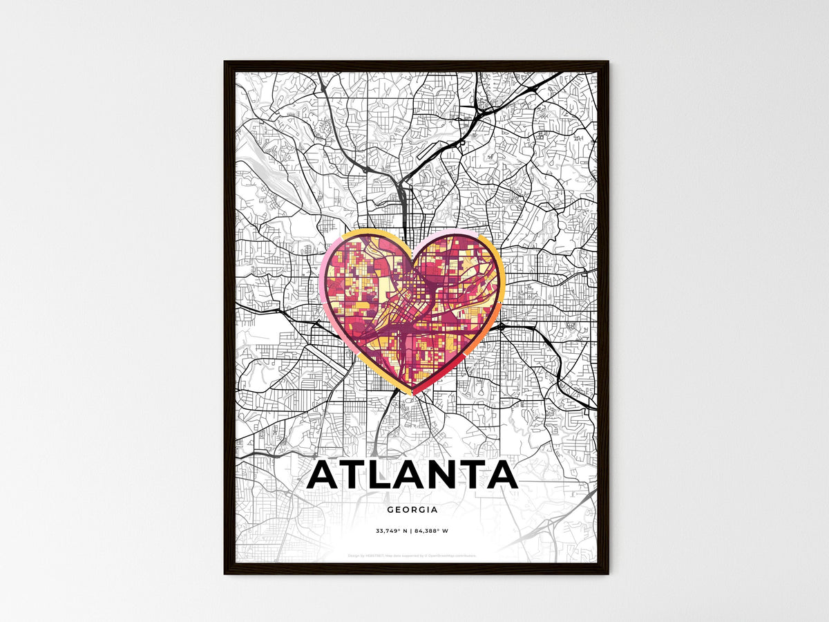 Atlanta Georgia wedding art map with heart icon