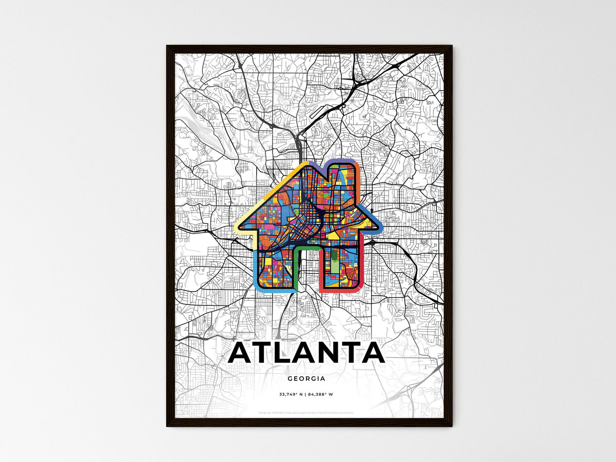 Atlanta Georgia wedding art map with home icon