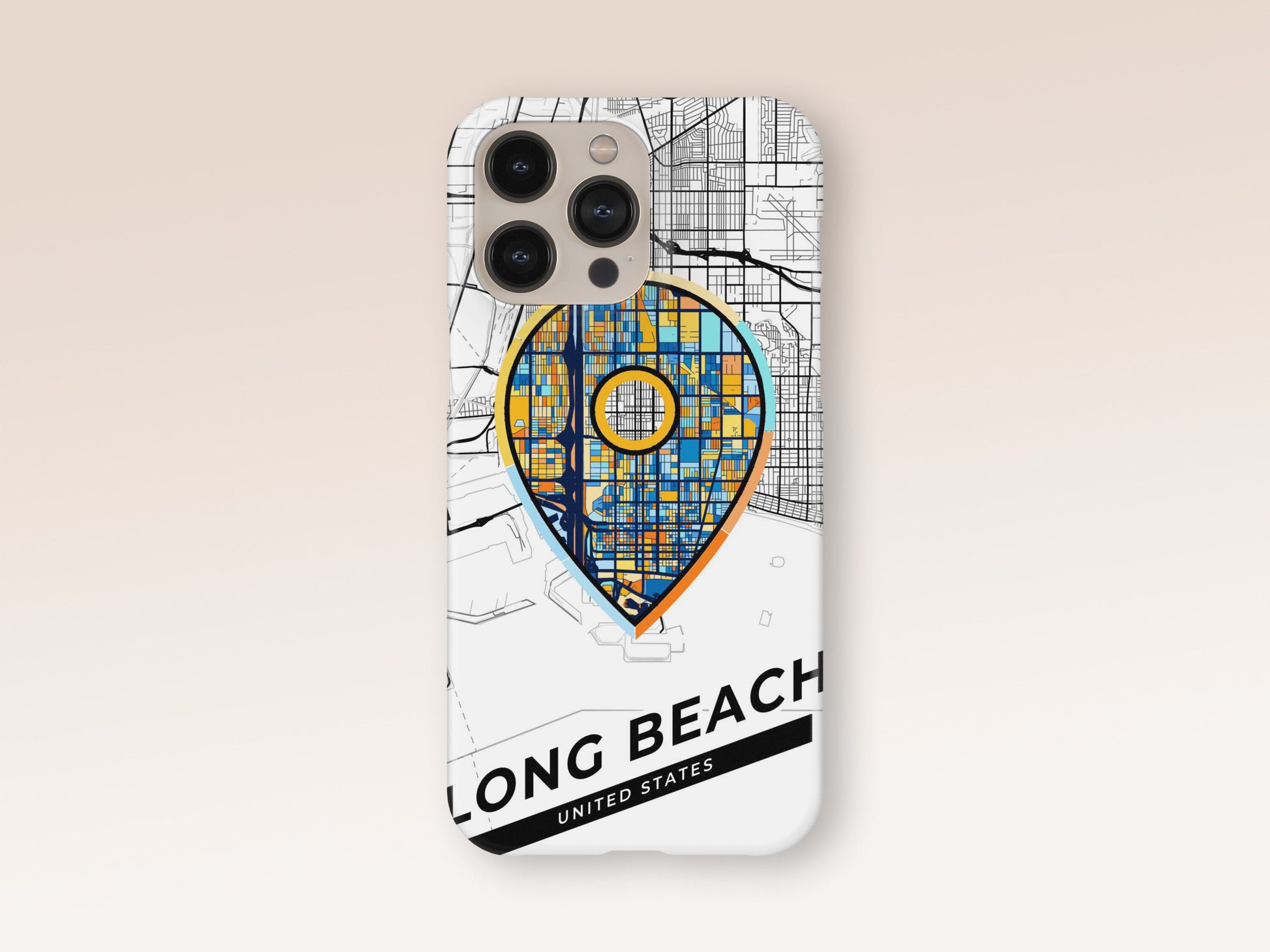 Long Beach California slim phone case with colorful icon. Birthday, wedding or housewarming gift. Couple match cases. 1