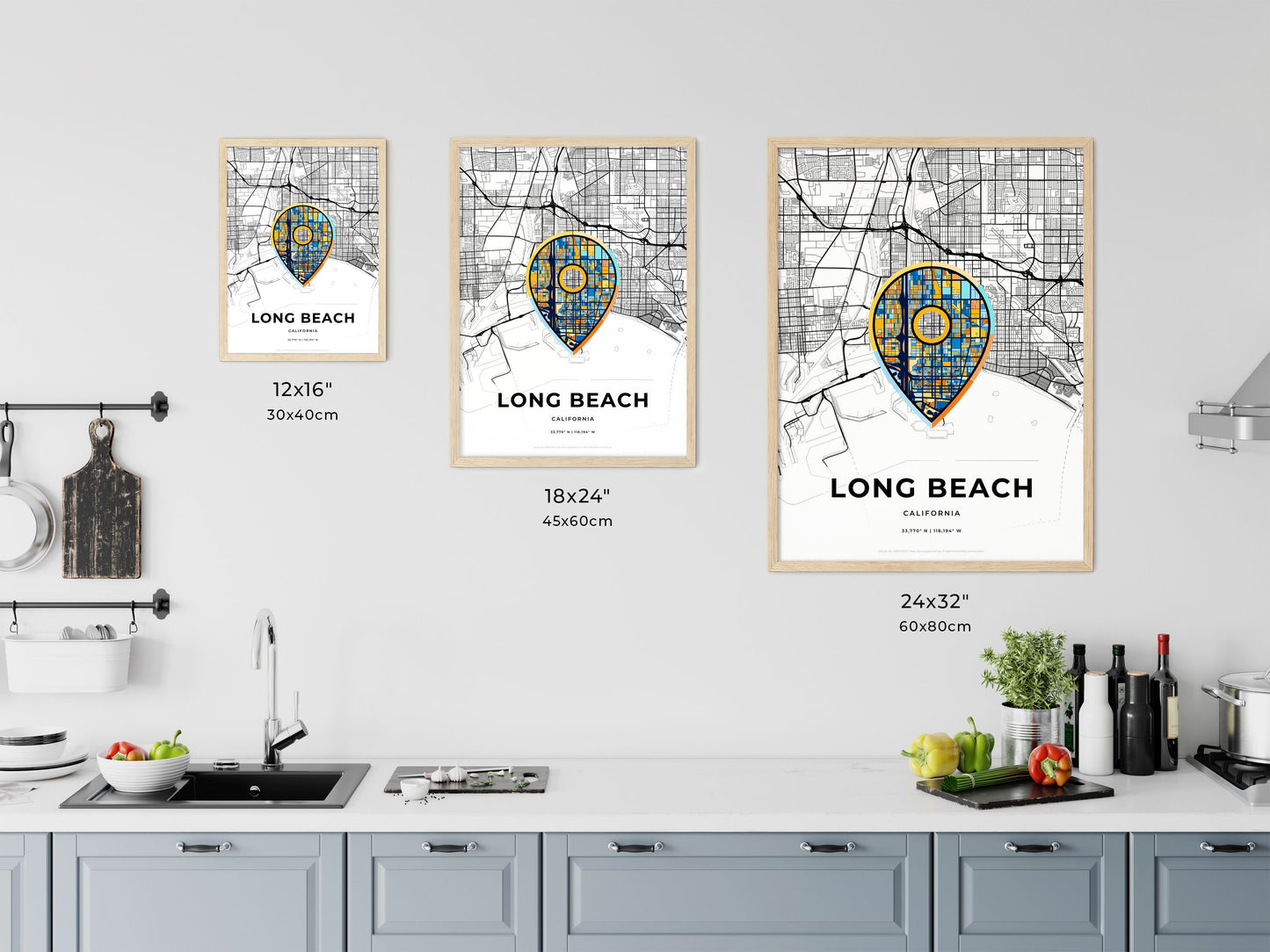 Long Beach California art map size chart