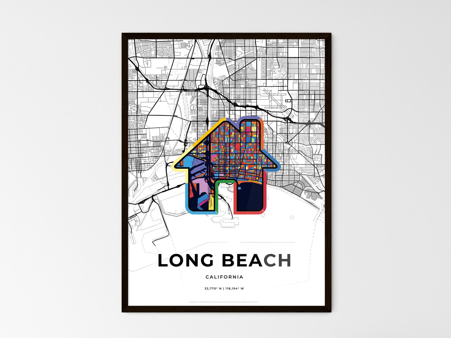 Long Beach California wedding art map with home icon