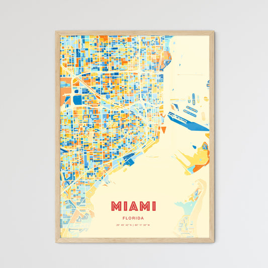 Colorful Miami Florida Fine Art Map Blue Orange