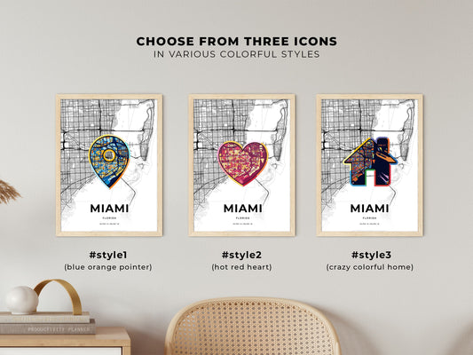 Miami Florida maps with colorful icons