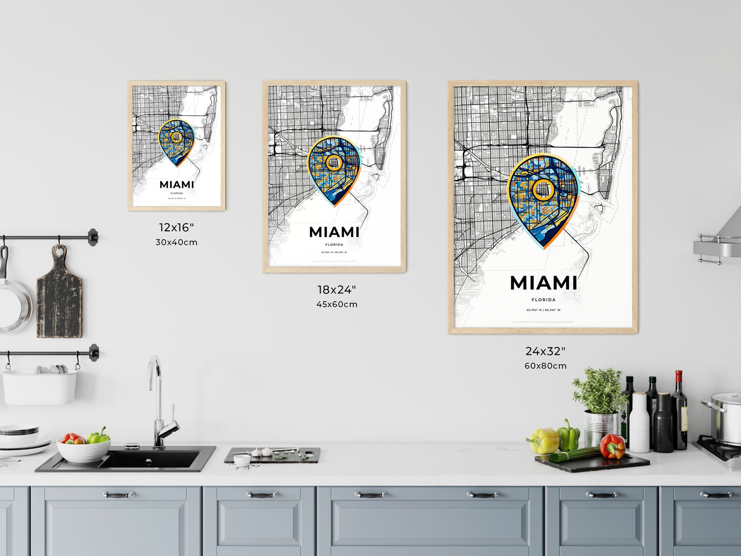 Miami Florida art map size chart