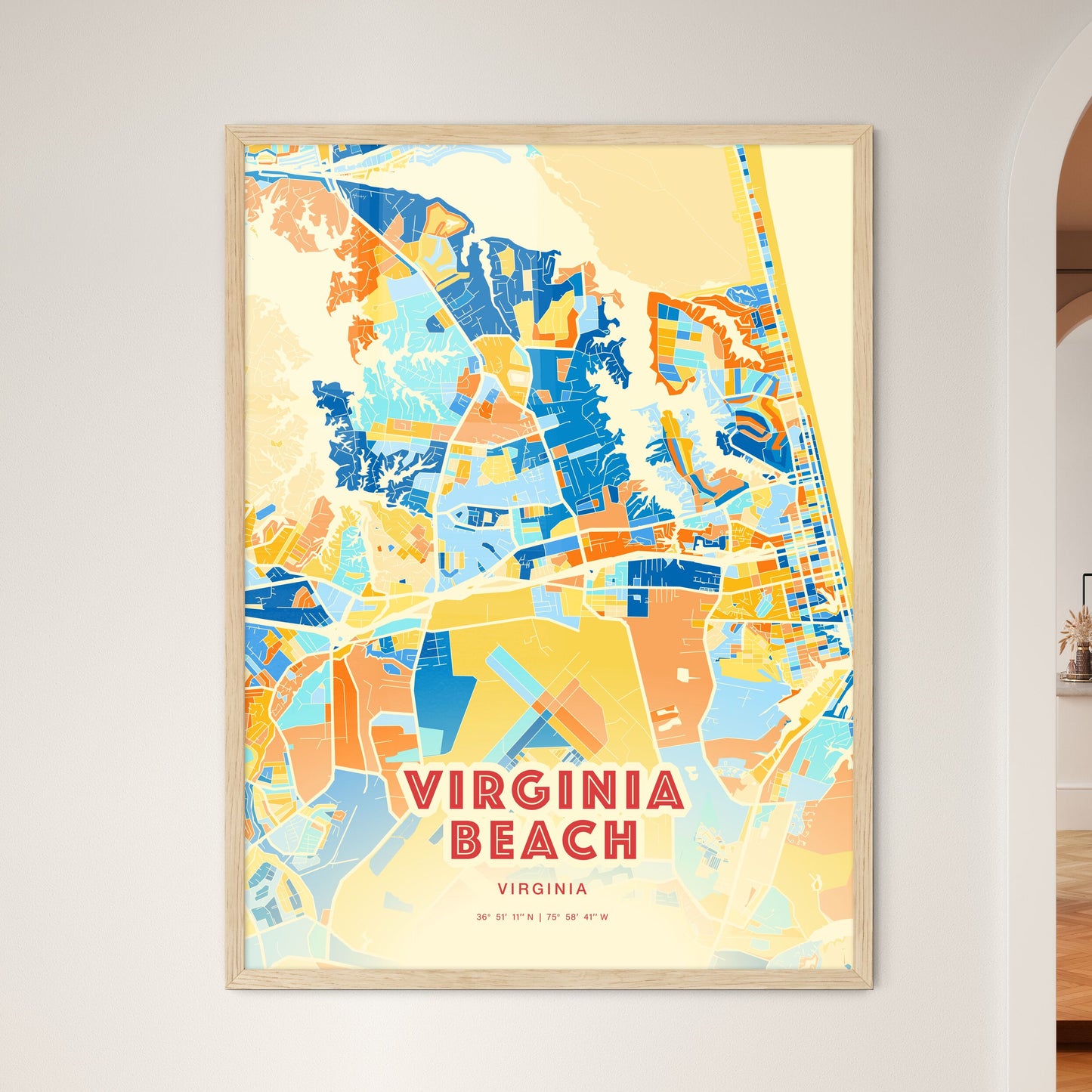 Colorful Virginia Beach Virginia Fine Art Map Blue Orange