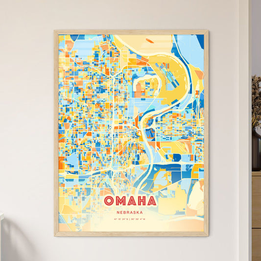 Colorful Omaha Nebraska Fine Art Map Blue Orange