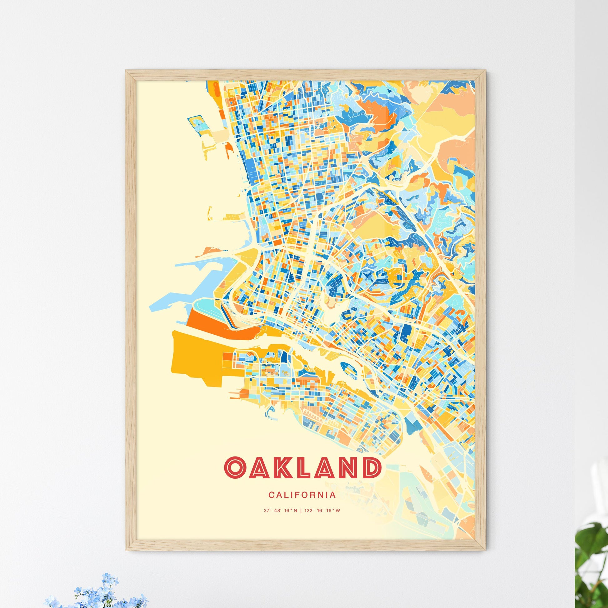 Colorful Oakland California Fine Art Map Blue Orange