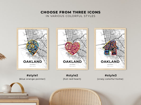 Oakland California maps with colorful icons
