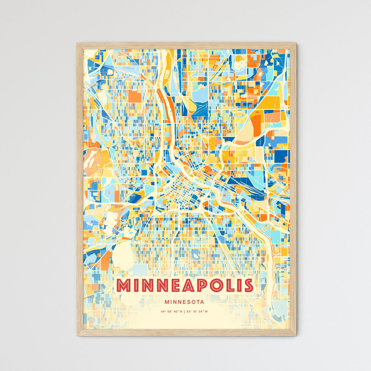Colorful Minneapolis Minnesota Fine Art Map Blue Orange