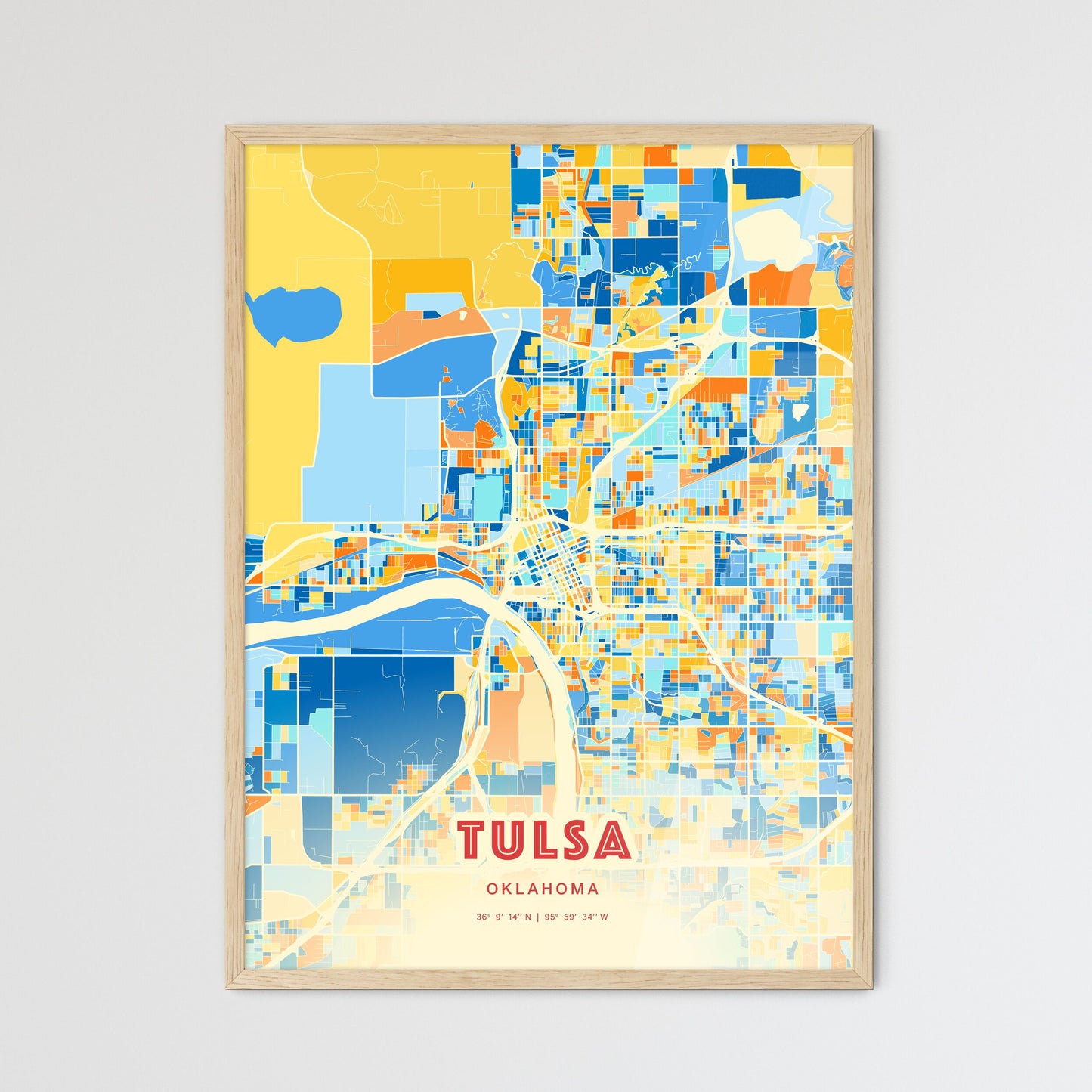 Colorful Tulsa Oklahoma Fine Art Map Blue Orange
