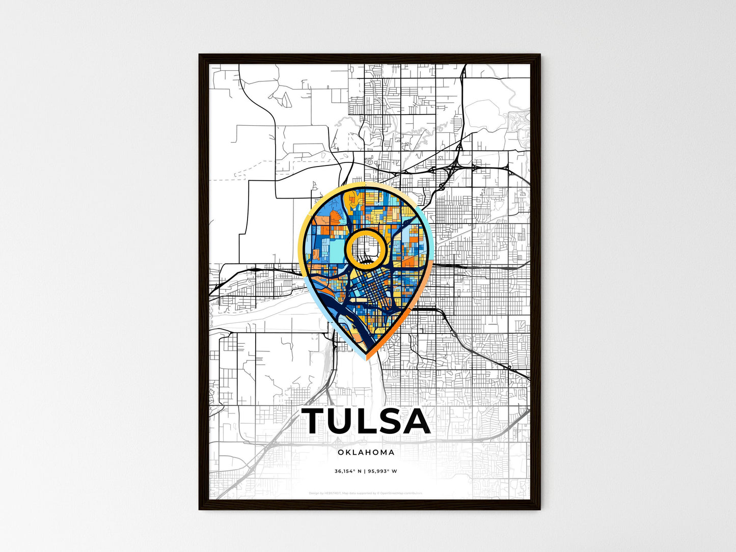 Tulsa Oklahoma wedding art map with pointer icon