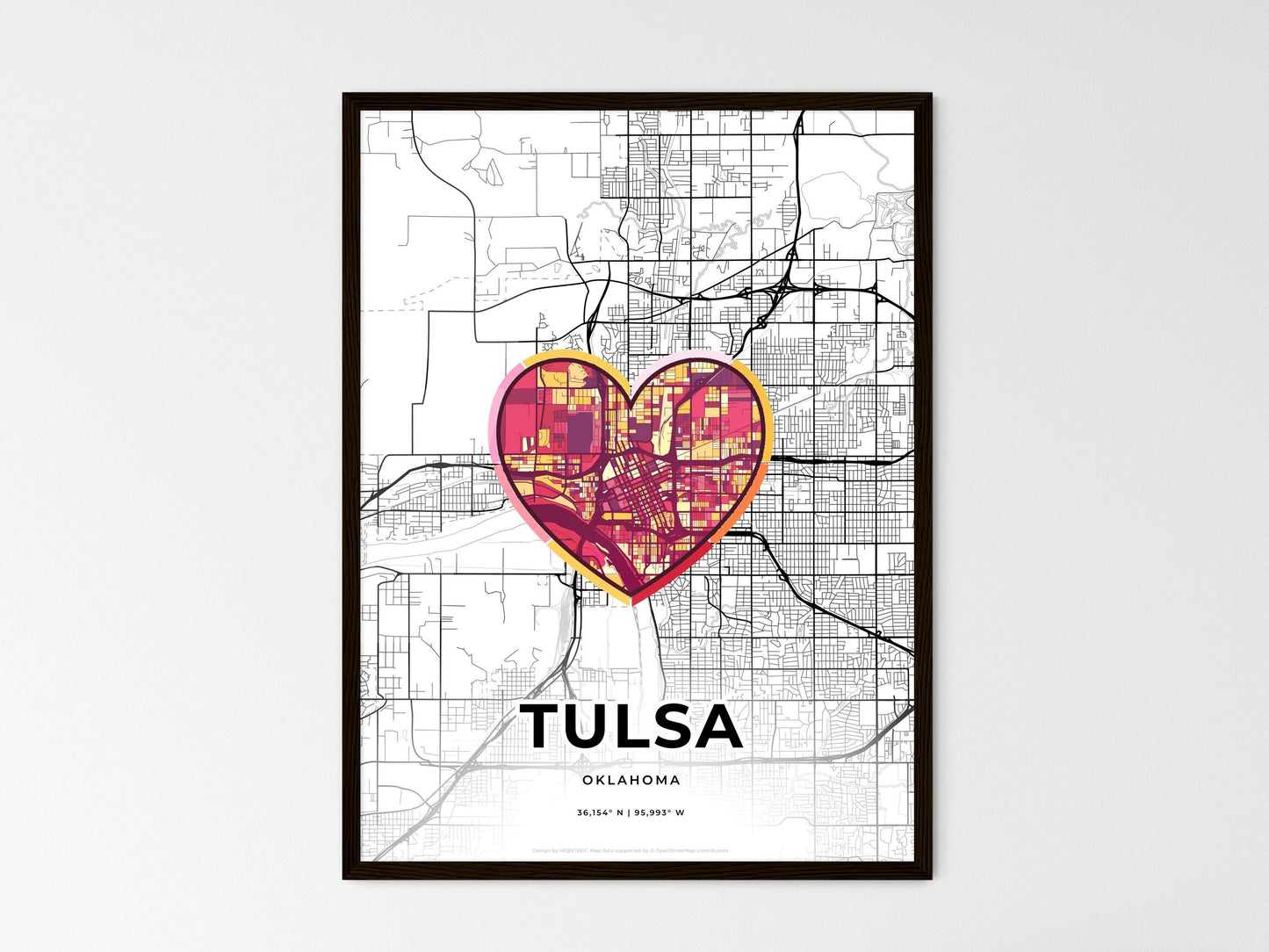 Tulsa Oklahoma wedding art map with heart icon