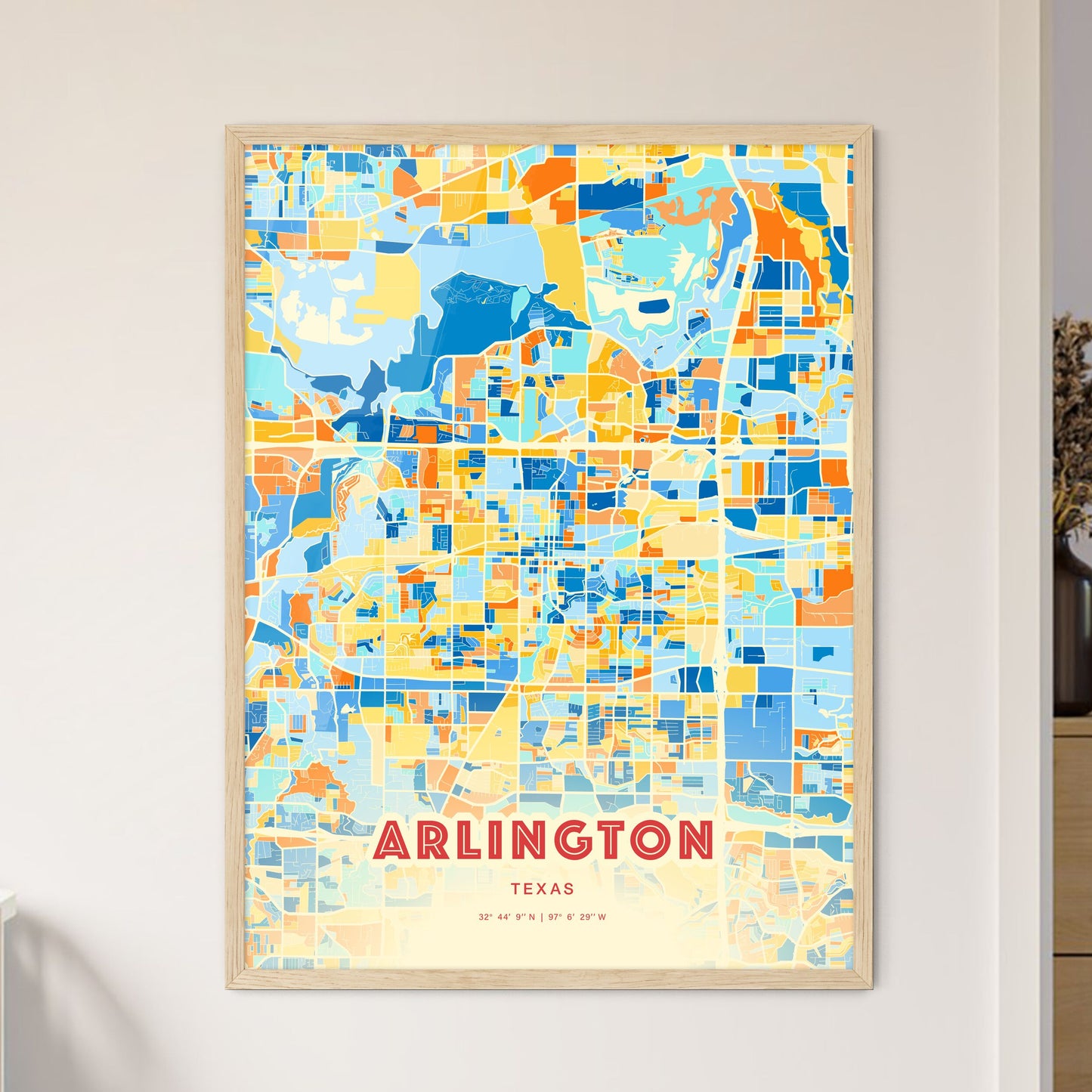 Colorful Arlington Texas Fine Art Map Blue Orange