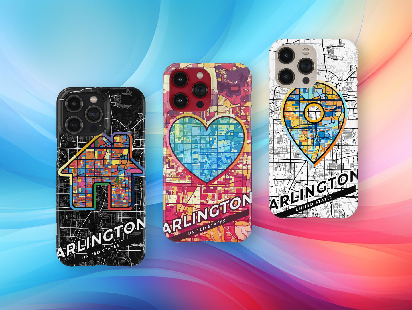 Arlington Texas slim phone case with colorful icon. Birthday, wedding or housewarming gift. Couple match cases.