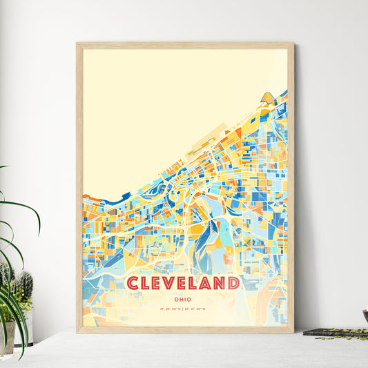 Colorful Cleveland Ohio Fine Art Map Blue Orange