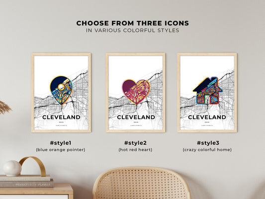 Cleveland Ohio maps with colorful icons