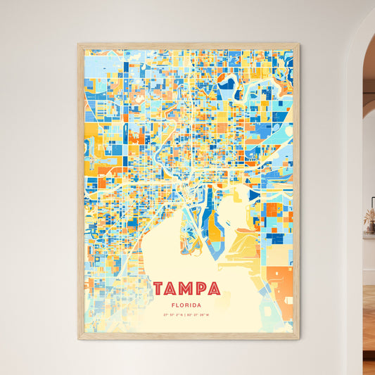 Colorful Tampa Florida Fine Art Map Blue Orange
