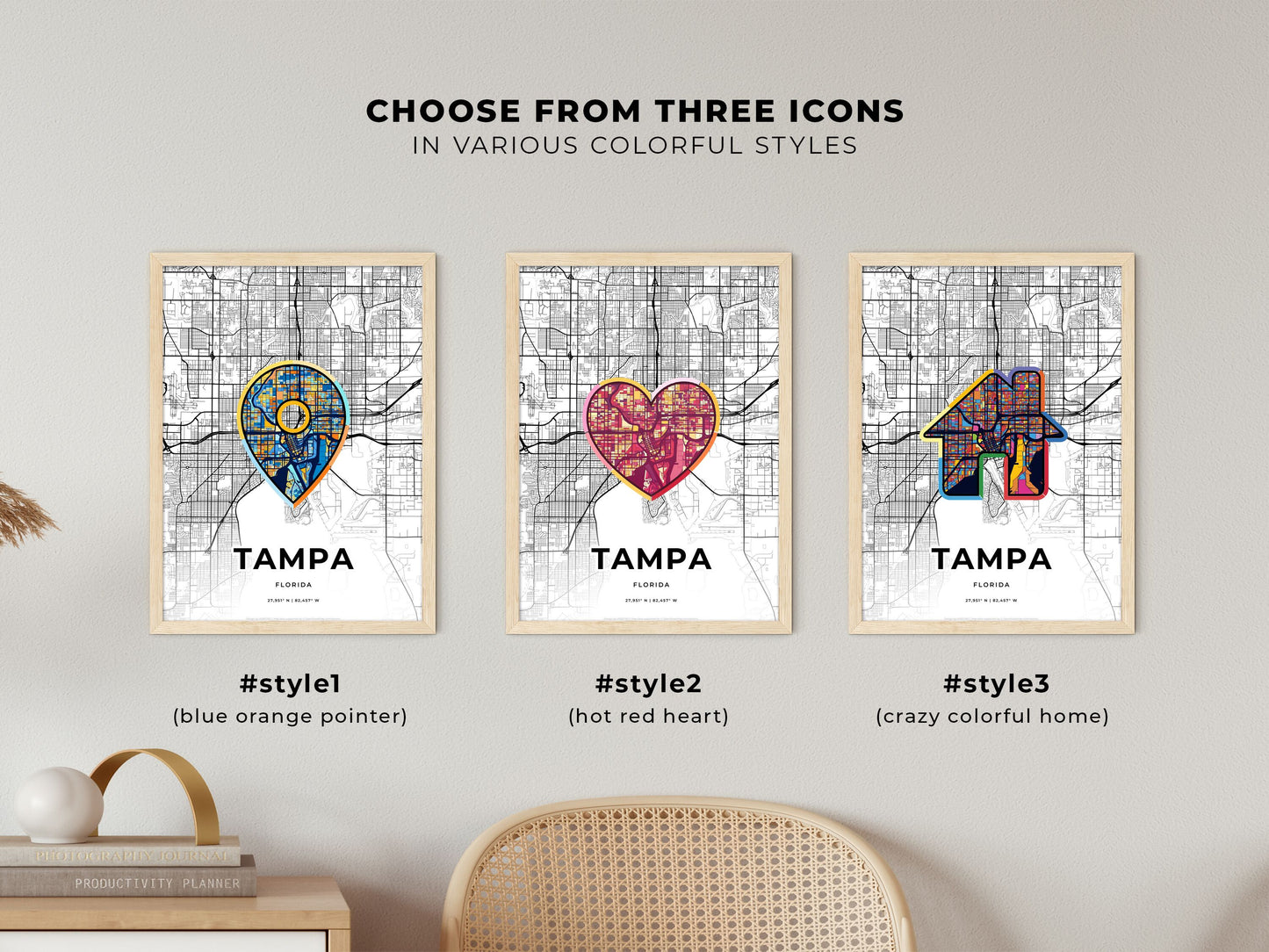 Tampa Florida maps with colorful icons